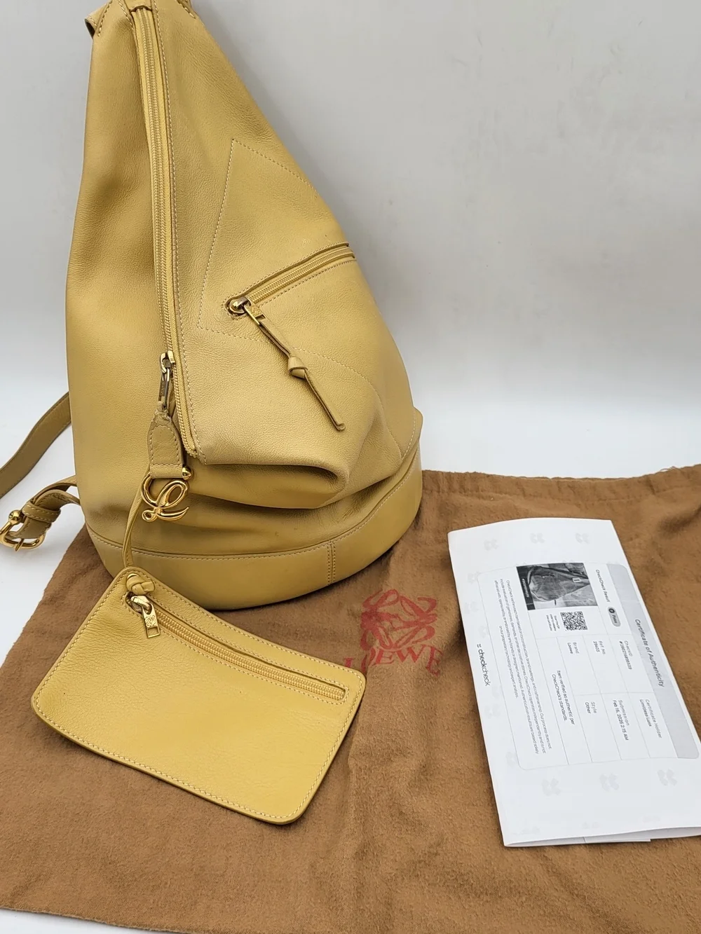 Loewe Anton Backpack-Shoulder in Pale Yellow Leather, Authentic w/COA